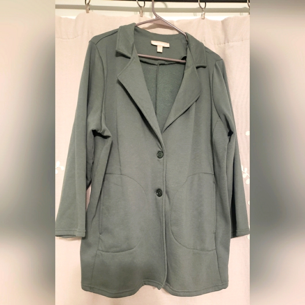 Woman Within Jacket/Blazer - Size L - Pockets - Cotton Blend - Pockets - Green